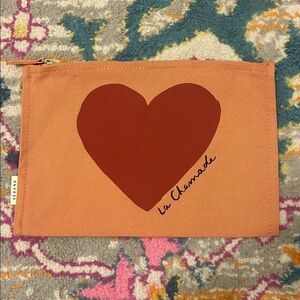 Sezane La Chamade Heart Zip Top Cotton Canvas Clutch Cosmetic Pouch New